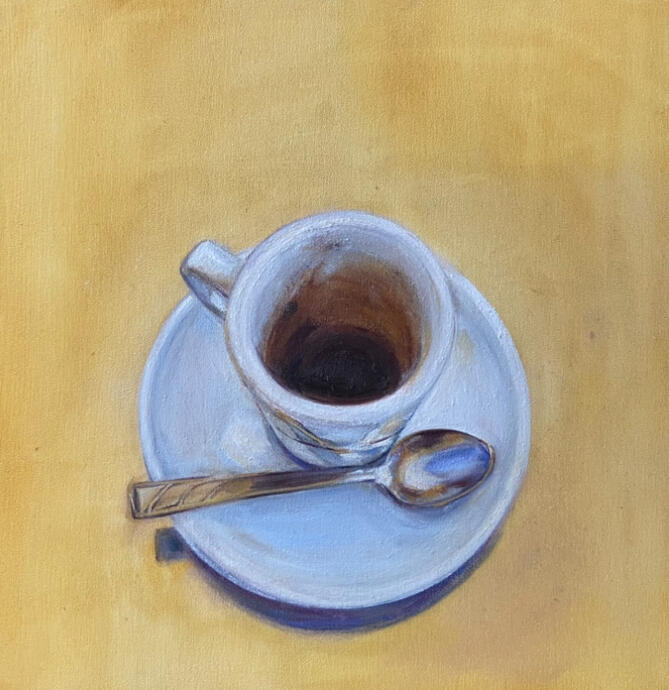 Antioxidant espresso oil on wood panel 12" x 12"